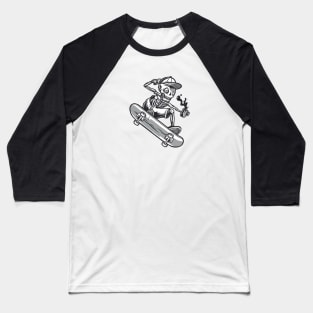 Skateboarding Skeleton with Spilling Coffee Baseball T-Shirt